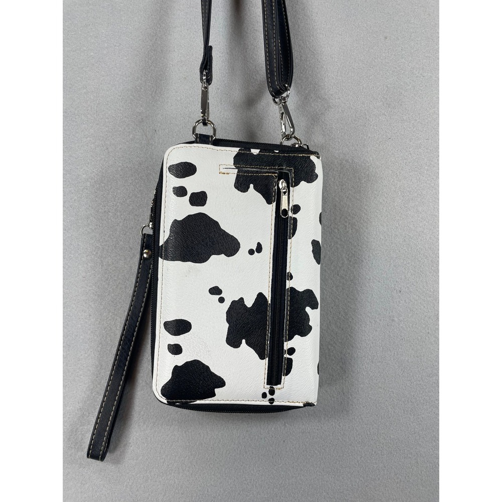 Western Cow Print Crossbody Phone Wallet Turquoise Studded Wristlet Bag - Picture 3 of 5